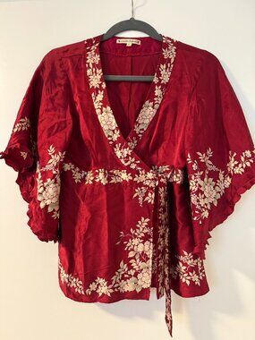 Nanette Lepore Red Wrap Kimono Blouse